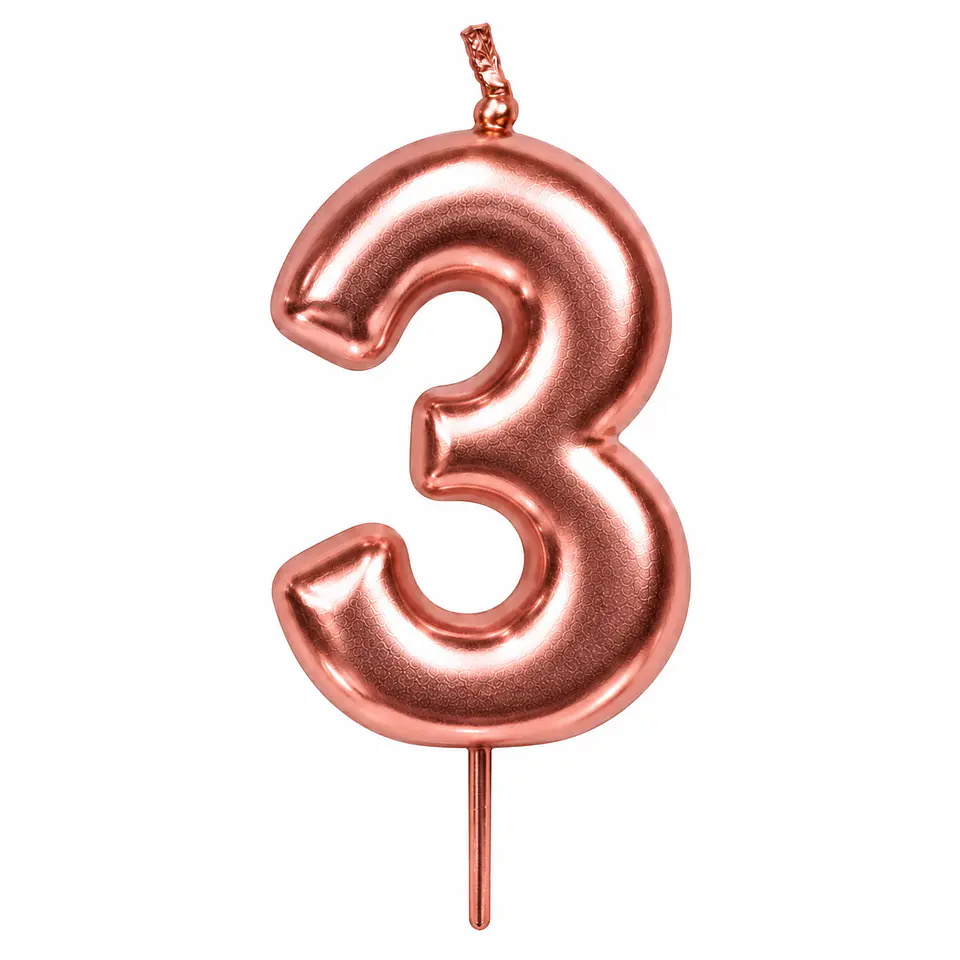 Vela Rose Gold número 3 9 cm 1