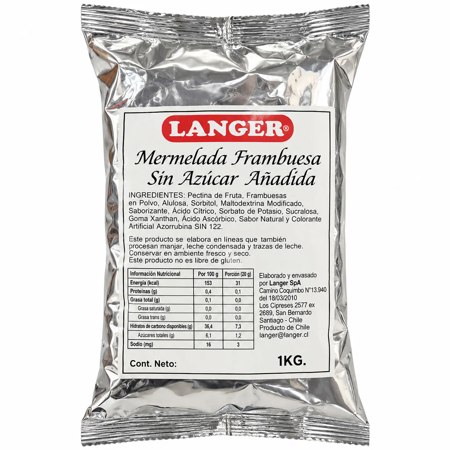 Mermelada Frambuesa Sin Azúcar Langer K 1