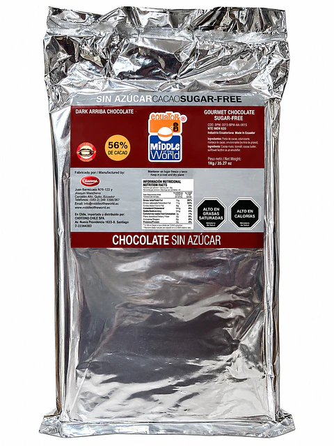 Chocolate Sin Azúcar 56% Cacao Middle World 1 kg