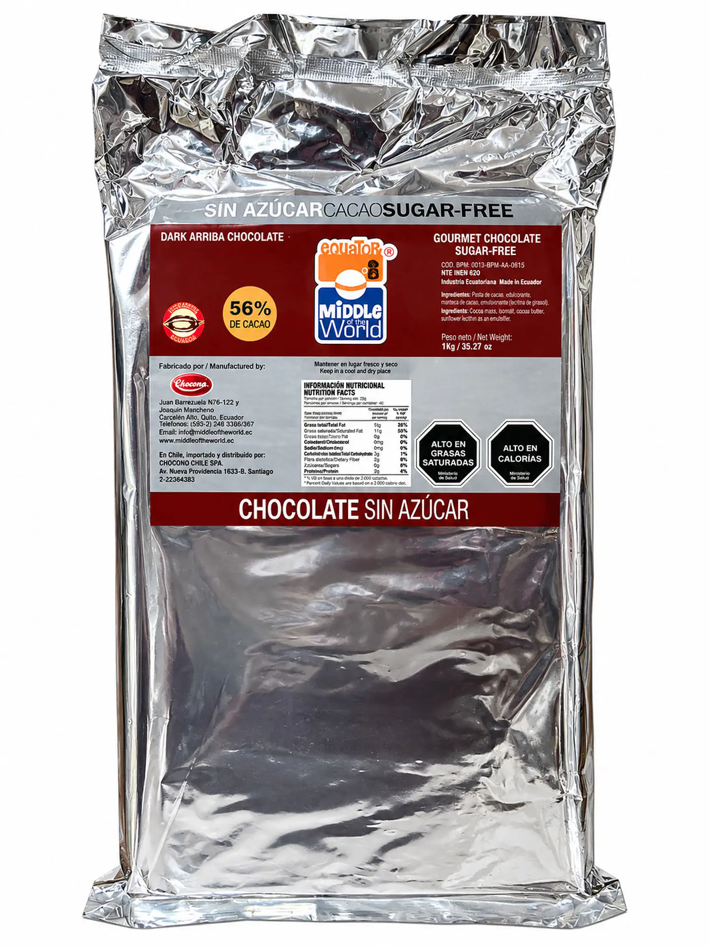 Chocolate Sin Azúcar 56% Cacao Middle World 1 kg 1