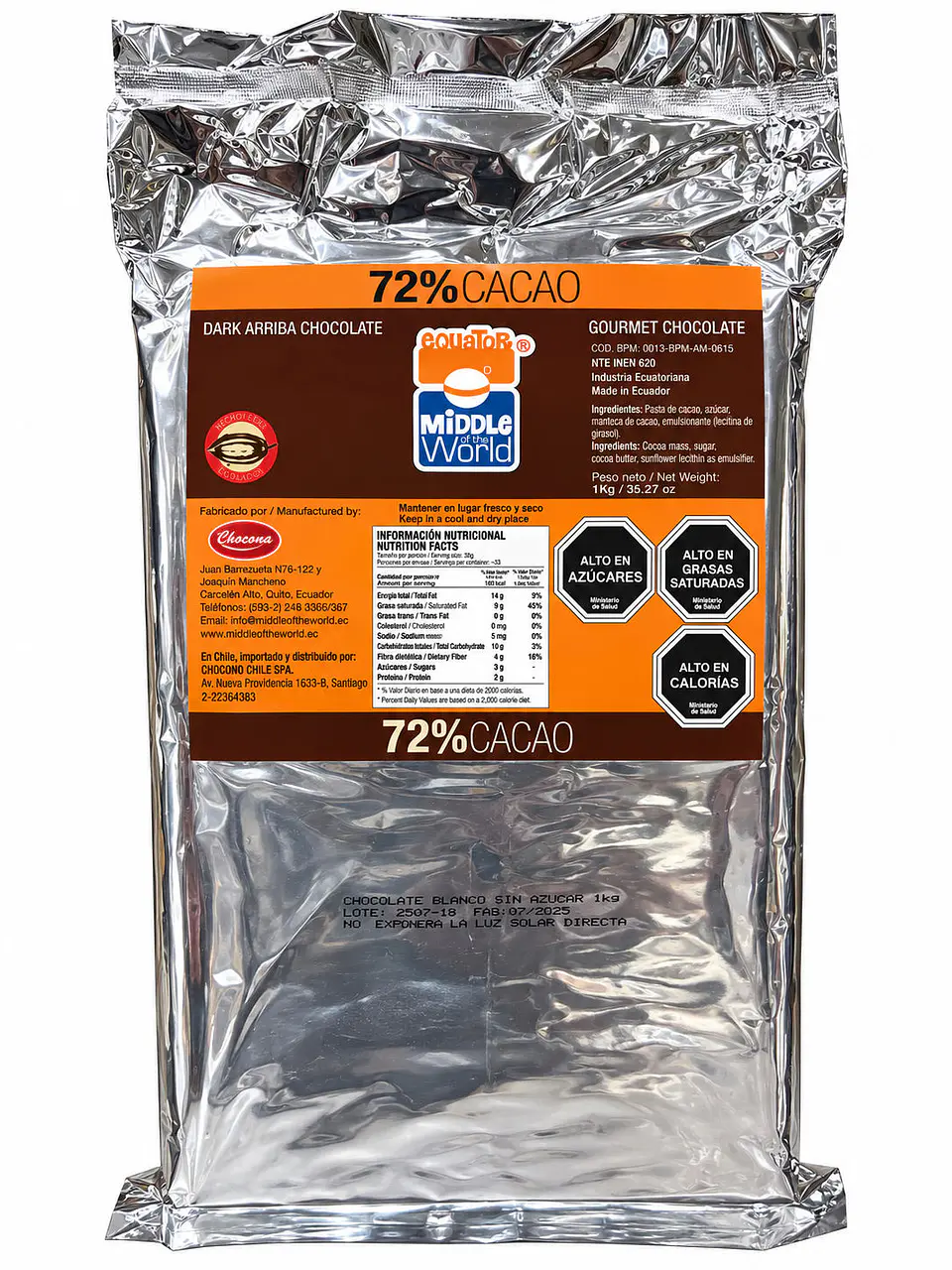 Chocolate 72% Cacao Middle World 1 kg 1