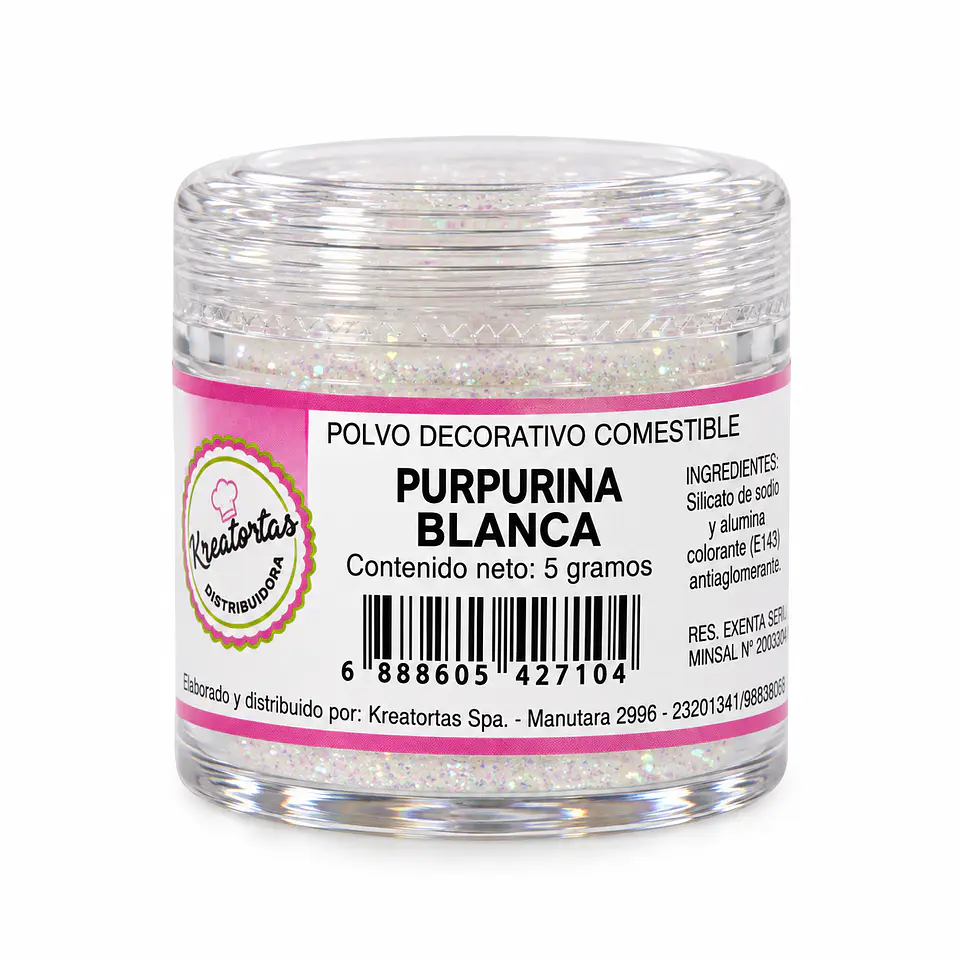 Polvo Decorativo Comestible Purpurina Blanca 1