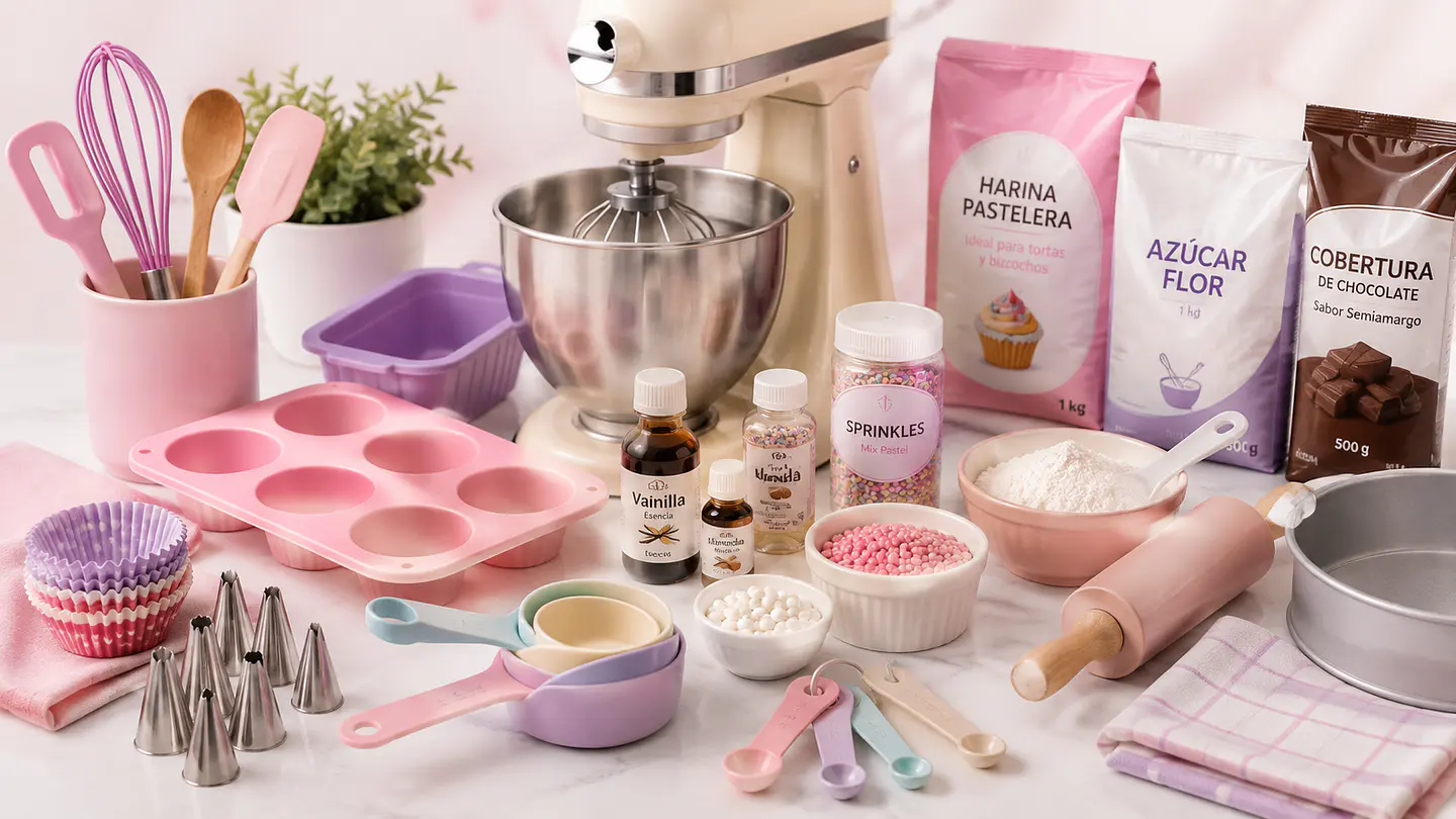 Productos de repostería, utensilios, moldes, mangas pasteleras, boquillas y sprinkles