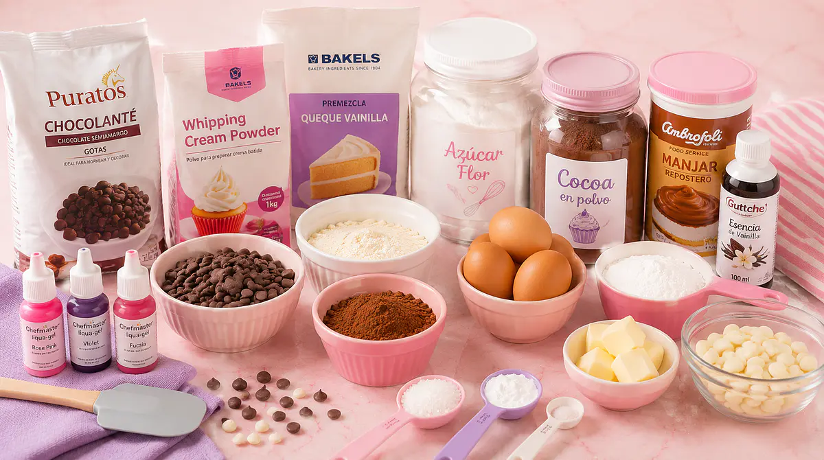 Insumos para repostería, chocolates, colorantes, azúcar, cacao y otros ingredientes