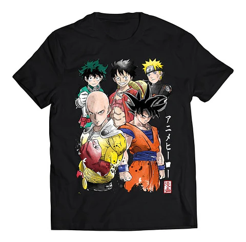 Polera Crossover Goku Deku Saitama Naruto Luffy | Anime Japonés