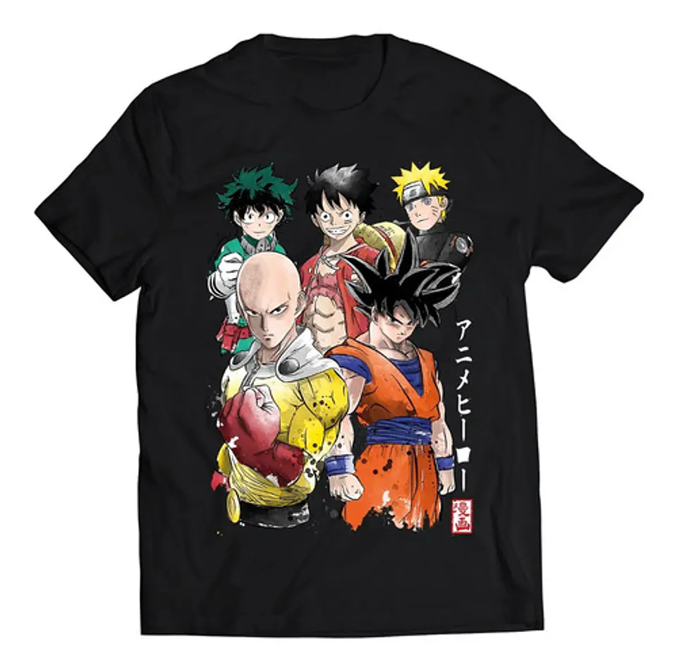 Polera Crossover Goku Deku Saitama Naruto Luffy | Anime Japonés 1