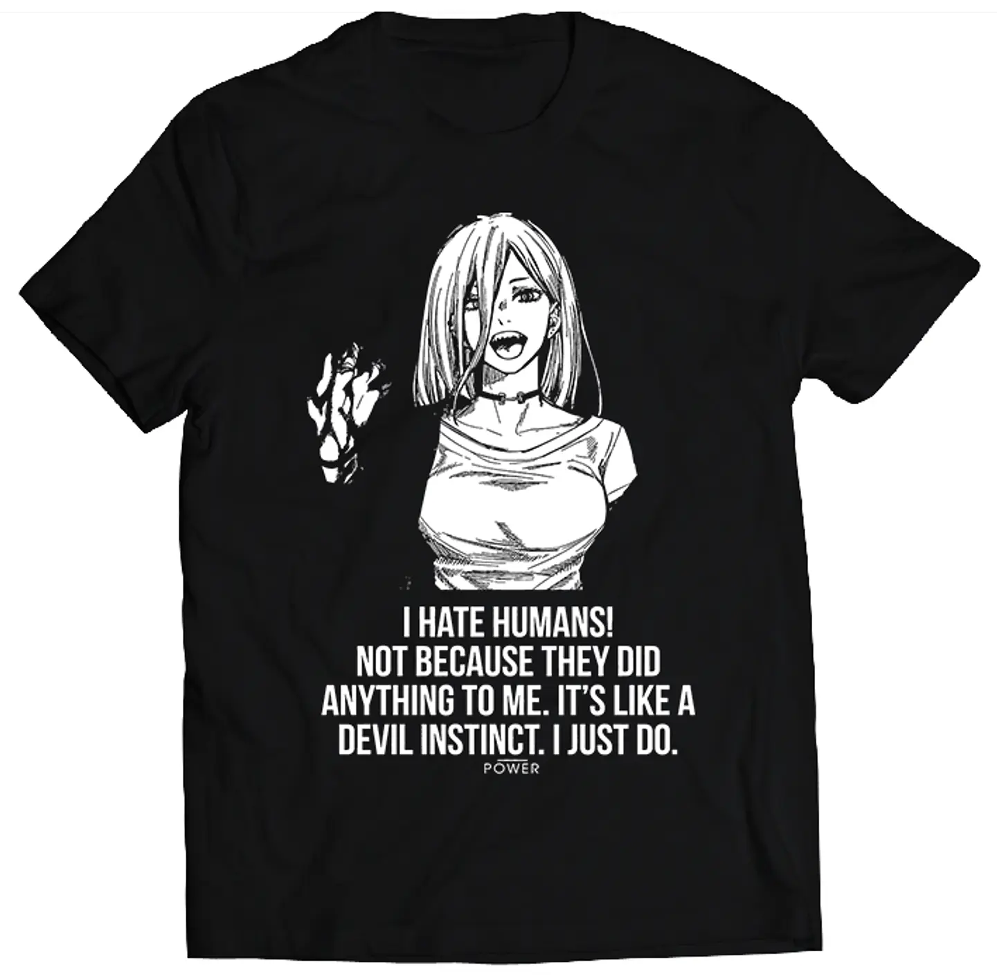 Polera Chainsaw Man - Power Hates Humans | Anime Japonés 1