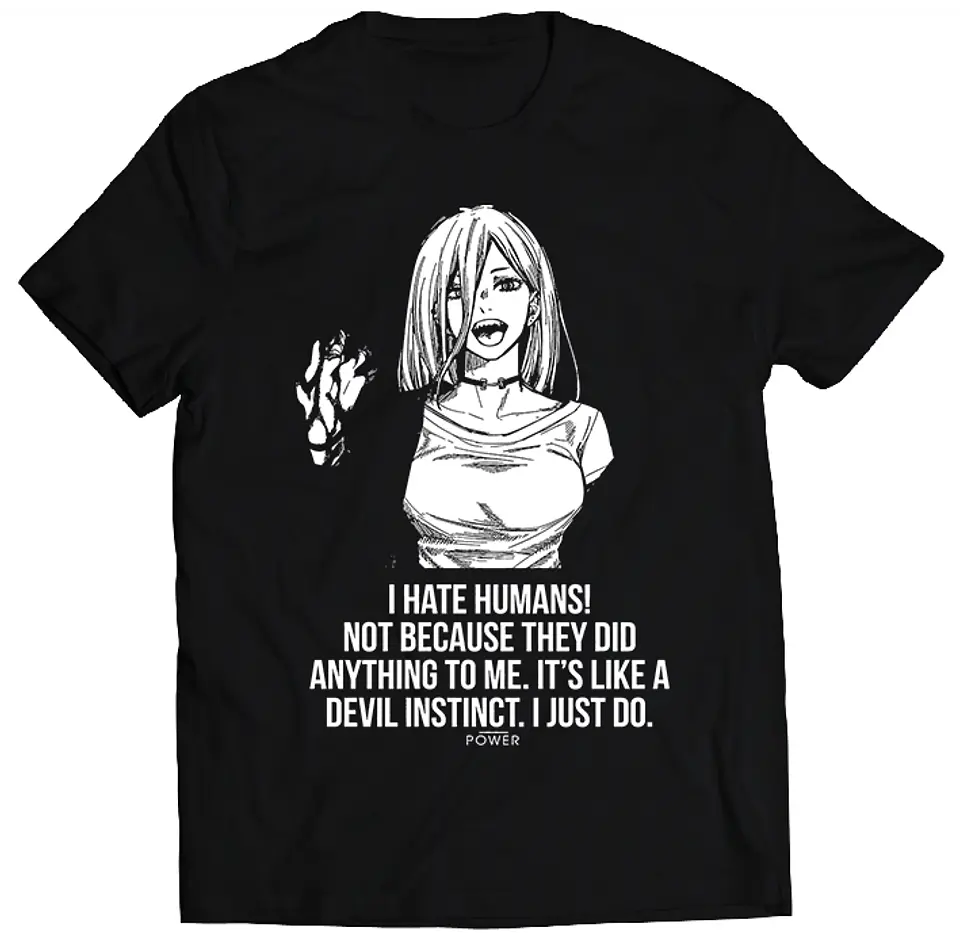 Polera Chainsaw Man - Power Hates Humans | Anime Japonés 1
