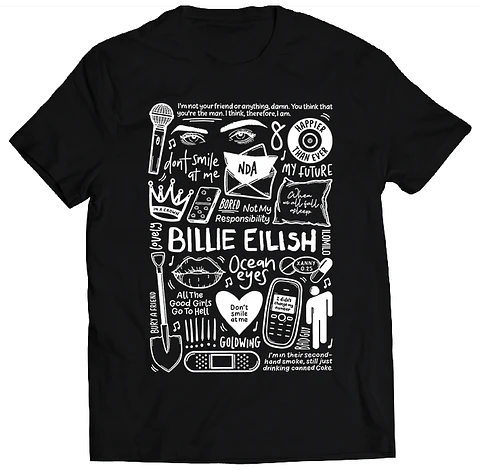 Polera Billie Eilish - Temazos White | Música Pop