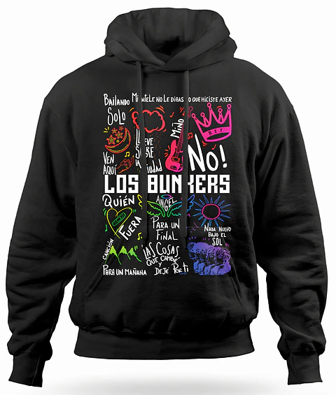 Polerón Canguro Los Bunkers Canciones - Temazos Rainbow Blanco | Indie Rock