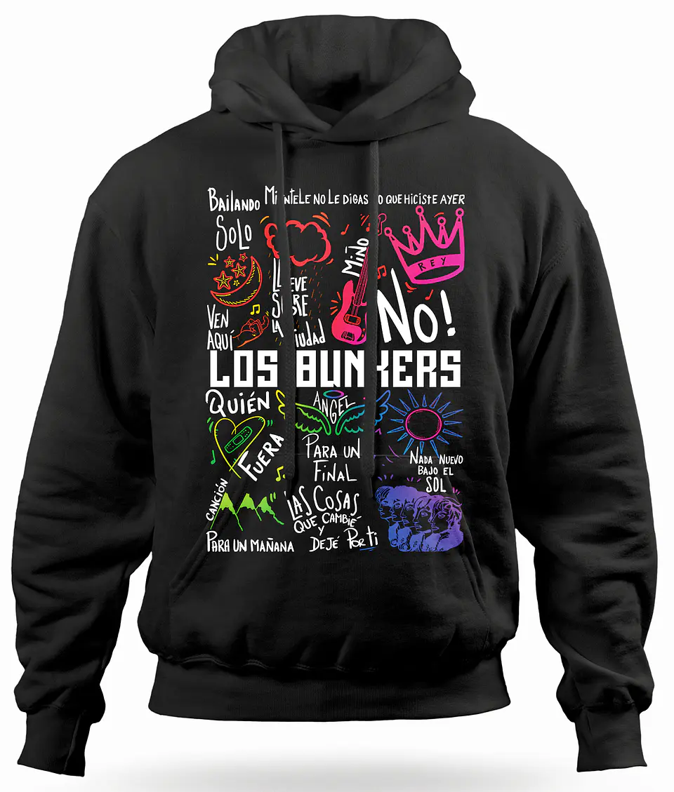 Polerón Canguro Los Bunkers Canciones - Temazos Rainbow Blanco | Indie Rock 1
