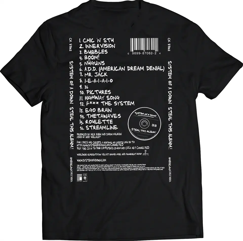 Polera System of A Down - Steal This Album! Cancionero | Metal 2