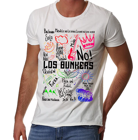 Polera Los Bunkers Canciones - Temazos Rainbow Blanco | Rock Chileno