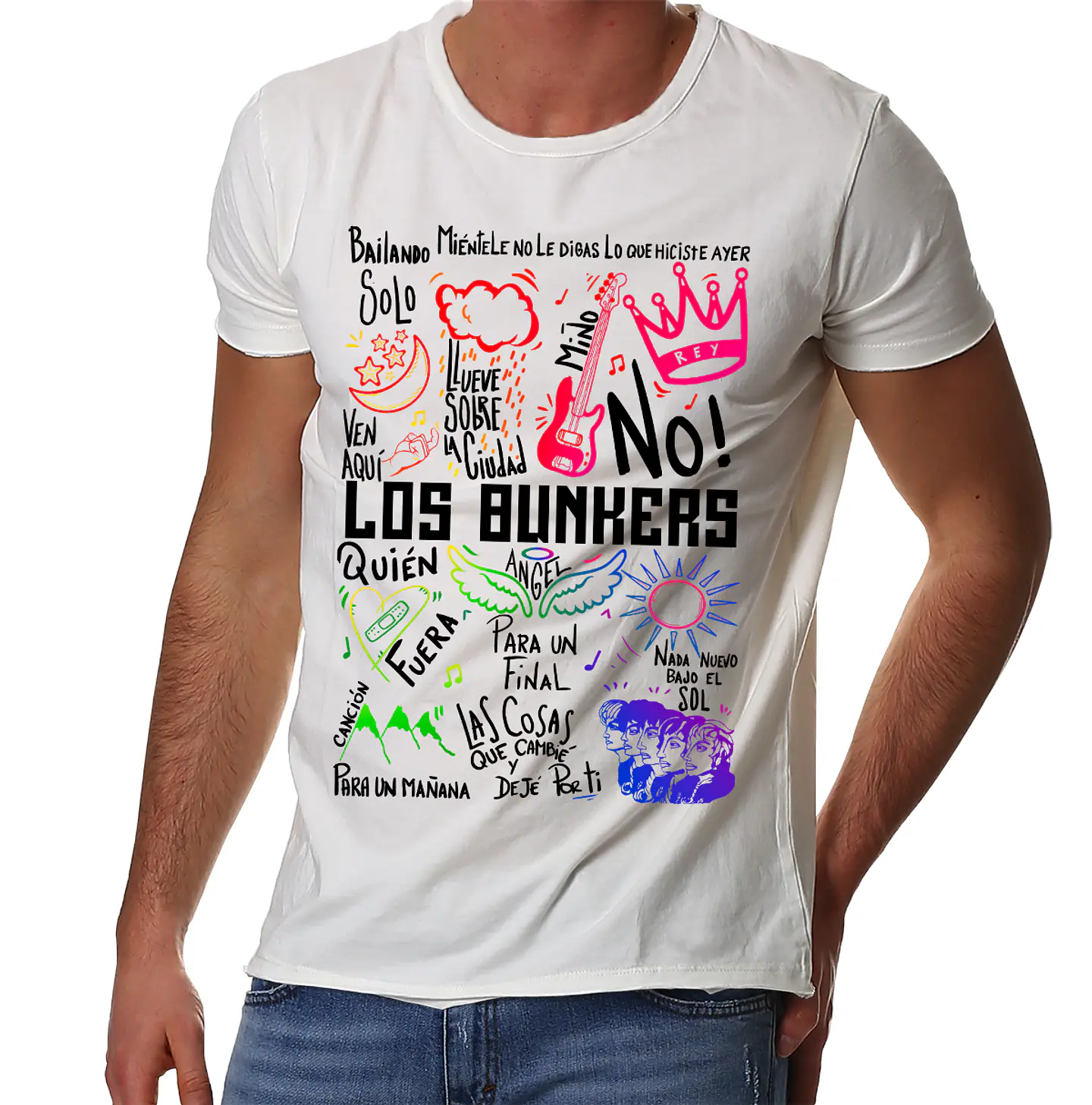 Polera Los Bunkers Canciones - Temazos Rainbow Blanco | Rock Chileno 1
