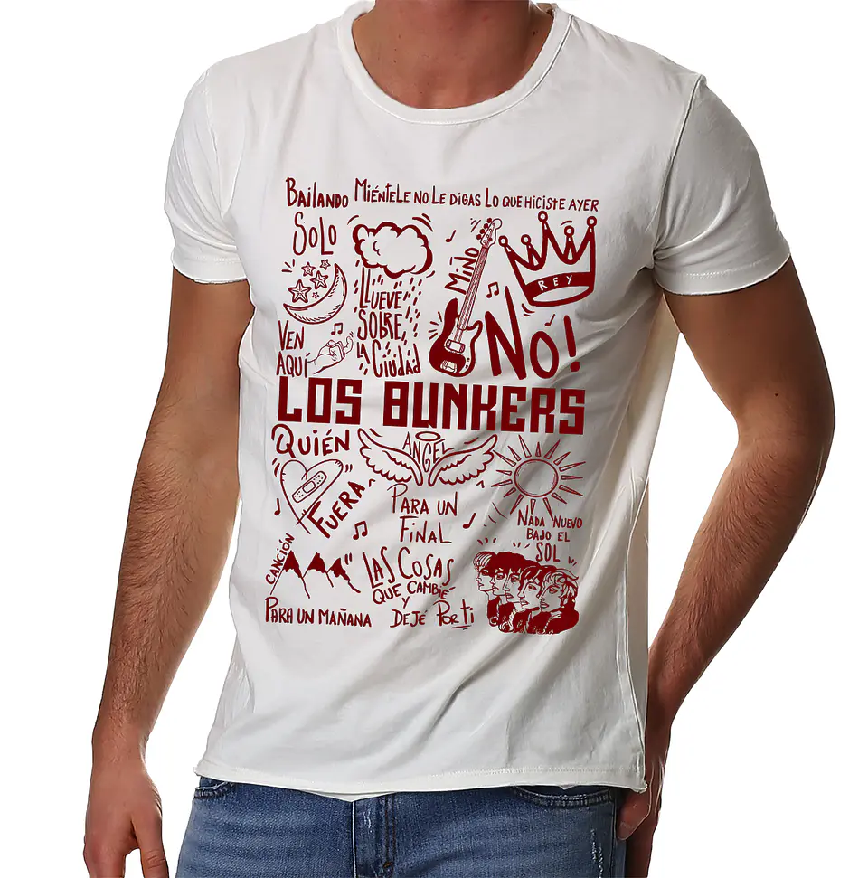Polera Los Bunkers - Temazos Café (Blanco) | Indie Rock 1