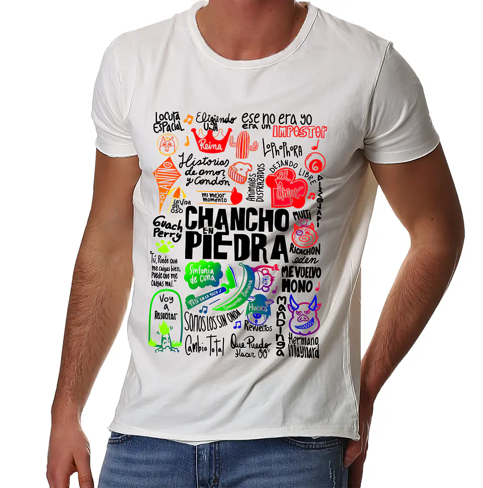 Polera Chancho en Piedra - Temazos Rainbow Blanco | Música 1