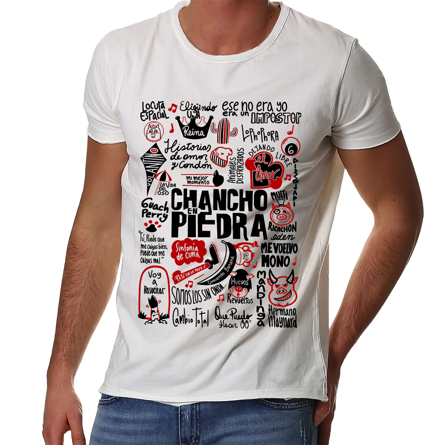Polera Chancho en Piedra - Temazos Negro/Rojo (Blanco) | Música 1