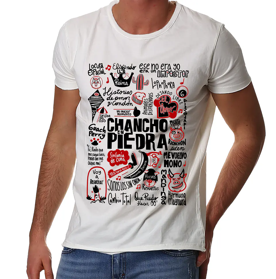 Polera Chancho en Piedra - Temazos Negro/Rojo (Blanco) | Música 1