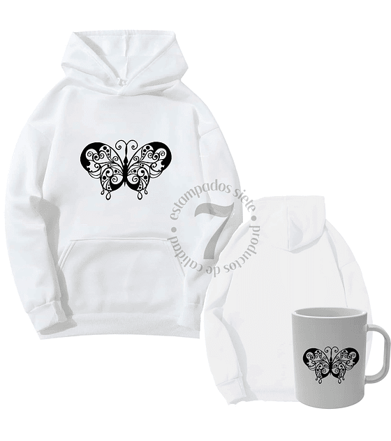 Poleron Canguro Mandala De Mariposa Con Taza