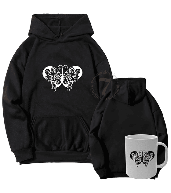 Poleron Canguro Mandala De Mariposa Con Taza