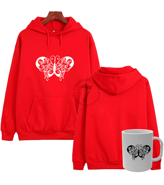 Poleron Canguro Mandala De Mariposa Con Taza