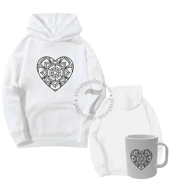 Poleron Canguro Corazón De Mandala Con Taza