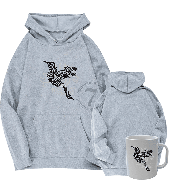 Poleron Canguro Pajaro Mandala Con Taza