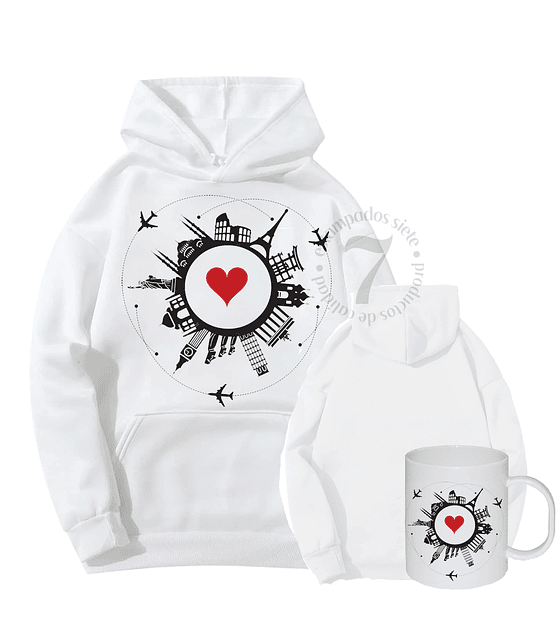 Poleron Canguro Love For Travel Con Taza