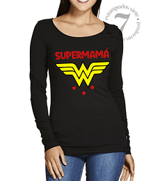 Polera Manga Larga Dama Mujer Maravilla Supermamá