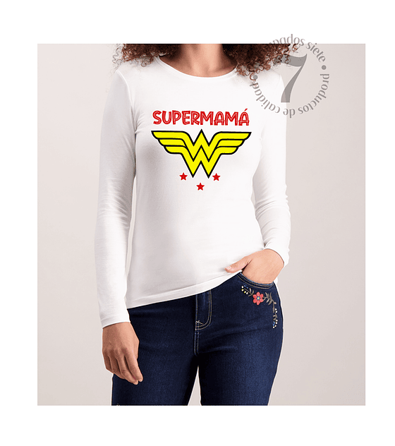 Polera Manga Larga Dama Mujer Maravilla Supermamá