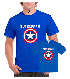 2 Poleras Manga Corta Capitan America Regalo Padre/hijo Papá