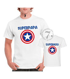 2 Poleras Manga Corta Capitan America Regalo Padre/hijo Papá