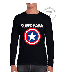 Polera Manga Larga De Hombre Super Papa Capitan America