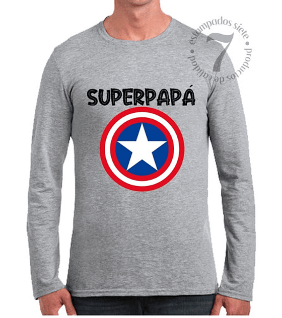 Polera Manga Larga De Hombre Super Papa Capitan America