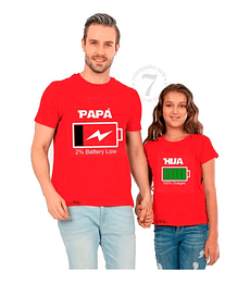 2 Poleras Manga Corta Bateria Regalo Ideal Papá Padre/hija O