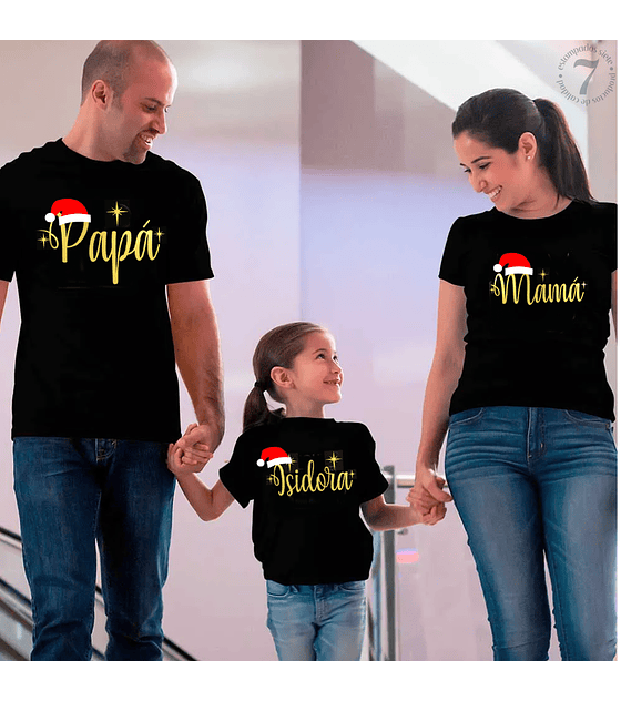 3 Poleras de Navidad personalizadas con nombre Papá/Mamá/Hij@ 