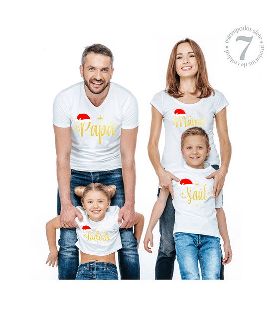 4 Poleras de Navidad personalizadas con nombre Papá/Mamá/Hij@ 