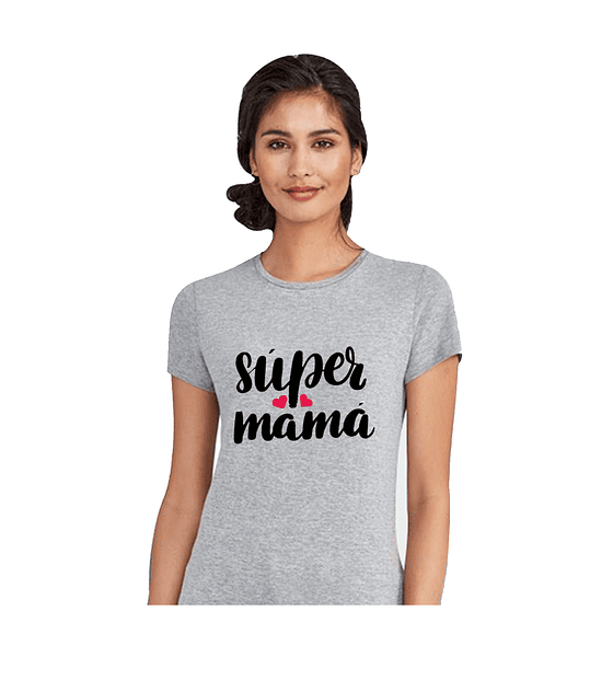 Polera Manga Corta madre Super mama con corazones