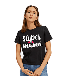 Polera Manga Corta madre Super mama con corazones