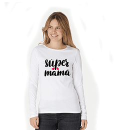 Polera Manga larga madre Super mama con corazones