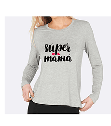 Polera Manga larga madre Super mama con corazones