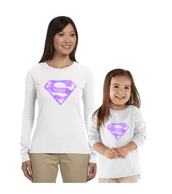 Poleras Manga Larga del dia de la madre/ mamá e hija Logo tornasol