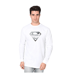 Polera Manga Larga De Hombre Superman Logo Plateado