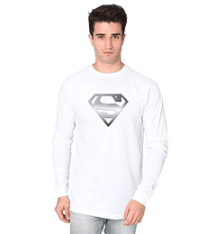 Polera Manga Larga De Hombre Superman Logo Plateado