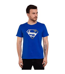 Polera Manga Corta Superman Logo Plateado 