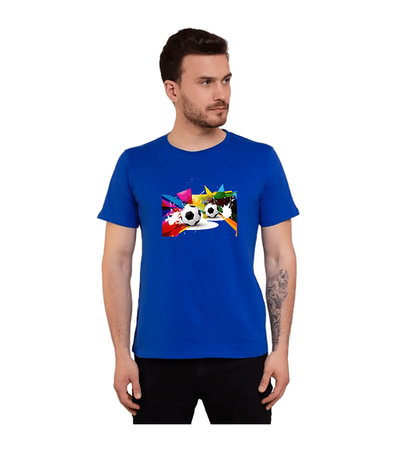 Polera Manga Corta Para Hombre Fútbol Imagen Colorida