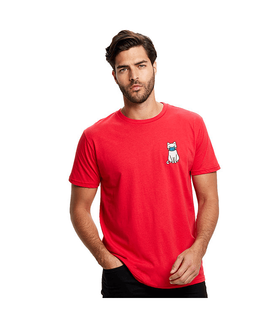 Polera Manga Corta Niños/Jóvenes/Adultos Insignia de gatito con tapabocas 