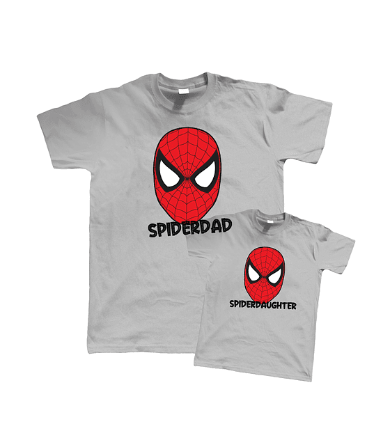 2 Poleras Manga Corta Padre/hijo(a) SpiderDad, SpiderDaughter y Spiderson 