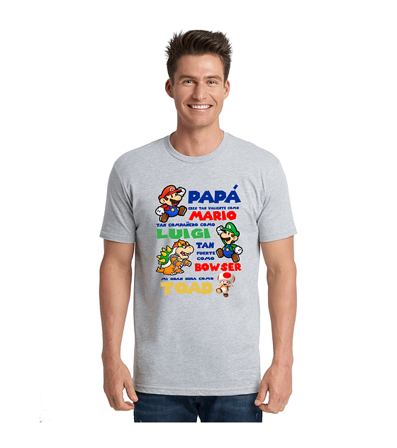 Polera Manga Corta Papá Valiente Como Mario ¡Día del padre! 