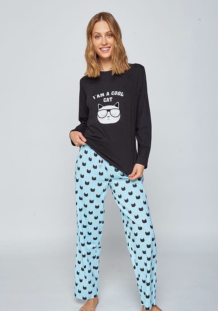 Pijama algodon gato con lentes 